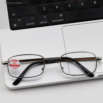 Очила за четене с метална пълна рамка — лещи от смола, антирадиационни и антисиня светлина, квадратна форма, оригинален дизайн