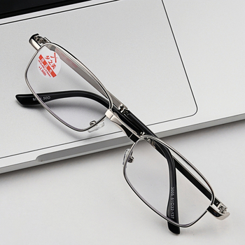 Очила за четене с метална пълна рамка — лещи от смола, антирадиационни и антисиня светлина, квадратна форма, оригинален дизайн