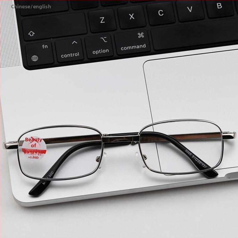 Очила за четене с метална пълна рамка — лещи от смола, антирадиационни и антисиня светлина, квадратна форма, оригинален дизайн