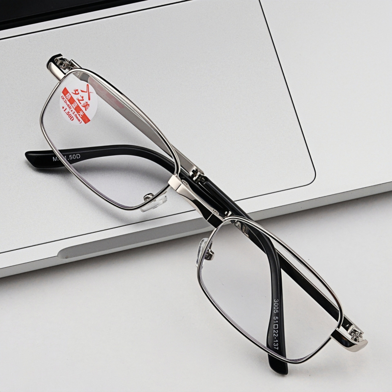 Очила за четене с метална пълна рамка — лещи от смола, антирадиационни и антисиня светлина, квадратна форма, оригинален дизайн