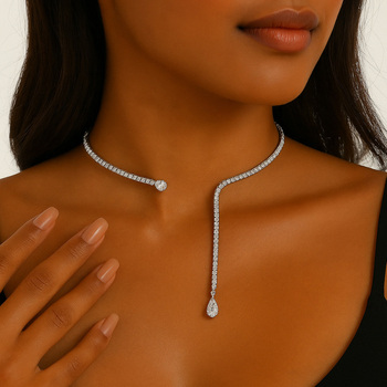 Nyaklánc vízcsepp formájú, INS stílusú, ötvözet, Water Diamond medál, reguláris lánc, 30 g