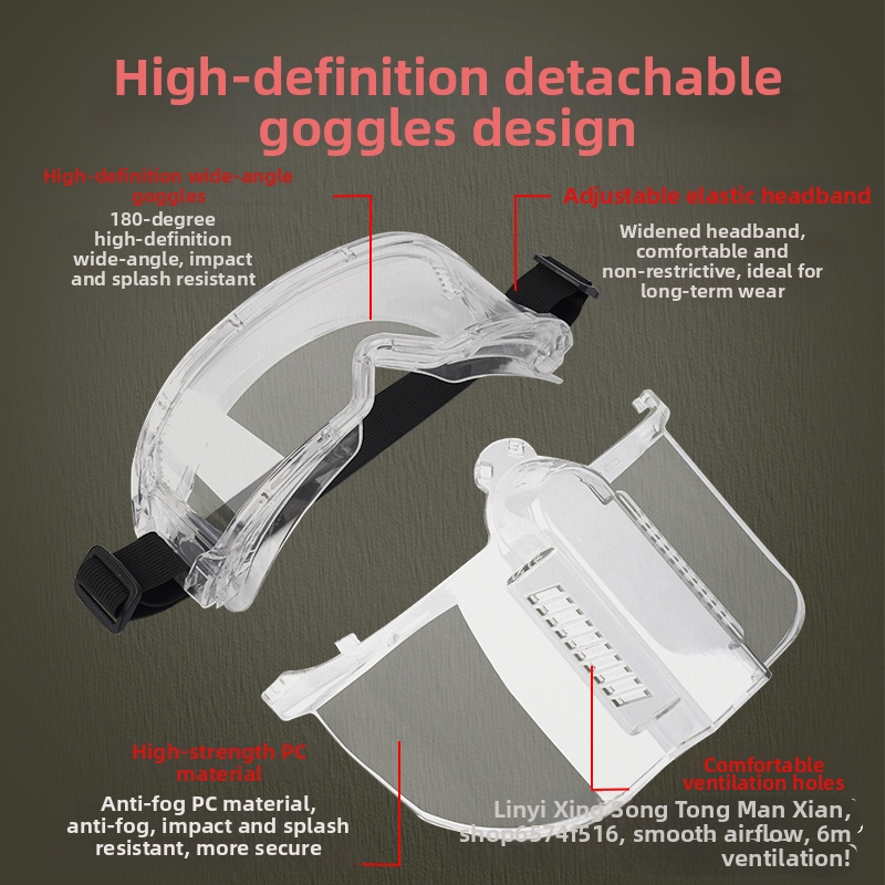 Suskaidyta kaukė akinės su nuimamais rėmeliais – atsparus smūgiams, dvejopos paskirties, PC lęšas ir rėmas