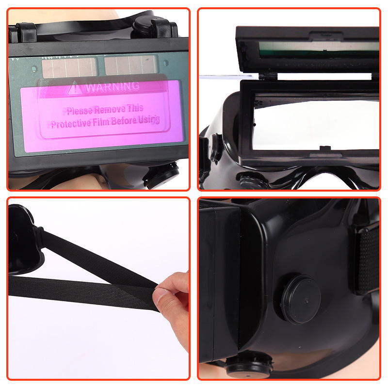 Hegesztővédő szemüveg automatikus sötétítéssel, PVC+ABS, UV-védelem, ütésálló.