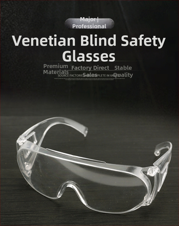 Aizsargbrilles no PC materiāla, caurspīdīgas lēcas, standarta lēcu biezums, standarta gaismas caurlaidība, aizsardzība pret šļakatām, putekļiem un trieciens