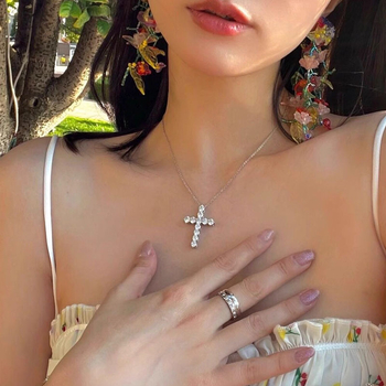 Colier cu cruce din argint S925, design geometric, lanț O, 2,5 g, pentru femei, stil Cold Wind