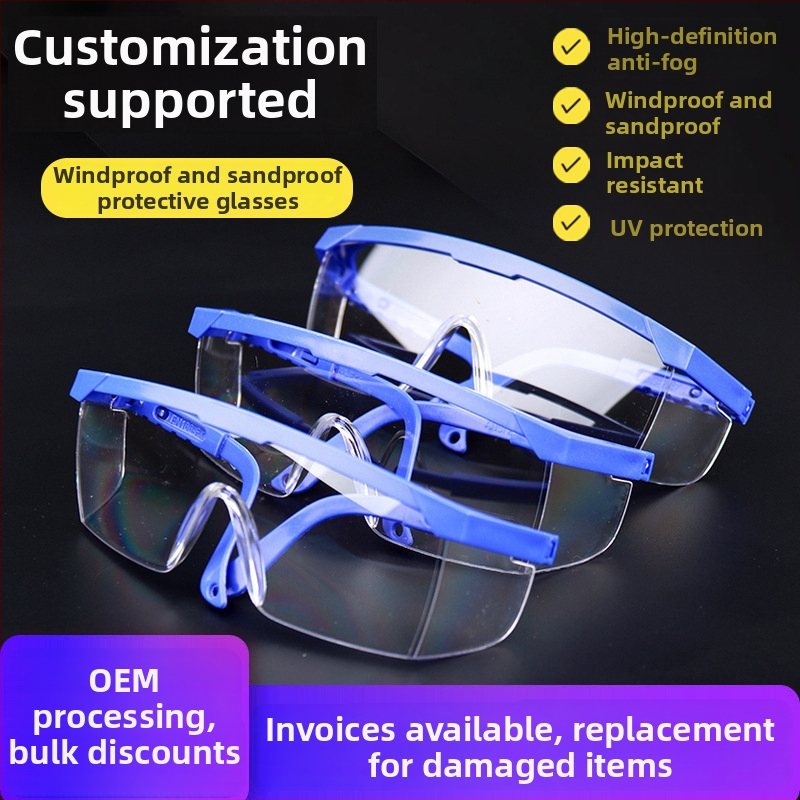 Ochranné okuliare proti prachu s PC šošovkami, nastaviteľný rám, proti zahmlievaniu, odolné voči nárazom