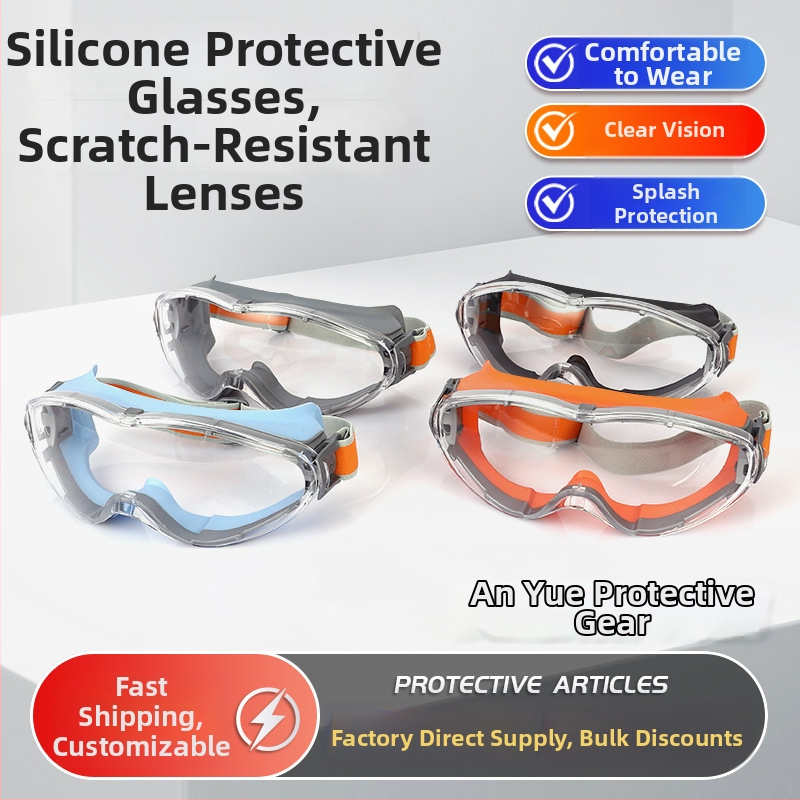 Silikona aizsargbrilles ar polikarbonāta lēcām, divkāršas krāsas, pret vēju un pret šļakatām, regulējams siksnas