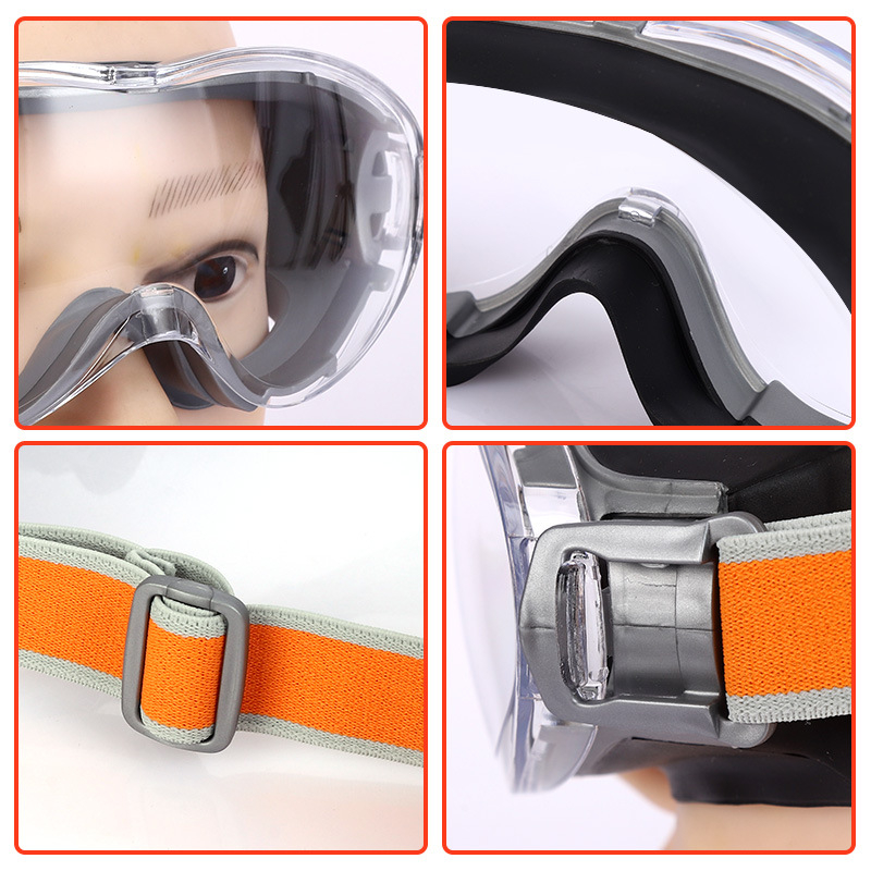Silikona aizsargbrilles ar polikarbonāta lēcām, divkāršas krāsas, pret vēju un pret šļakatām, regulējams siksnas