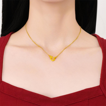 Colier pentru femei – Cataramă în formă de potcoavă, cupru, pandantiv geometric U, lanț lateral, 40 cm + extensie 5 cm