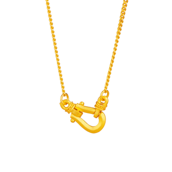 Colier pentru femei – Cataramă în formă de potcoavă, cupru, pandantiv geometric U, lanț lateral, 40 cm + extensie 5 cm