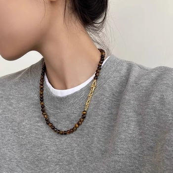 Ogrlica od miješanih materijala s kugličnim lancem, vintage književno-retro stil, za žene