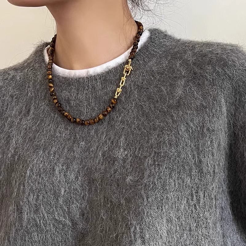 Ogrlica od miješanih materijala s kugličnim lancem, vintage književno-retro stil, za žene