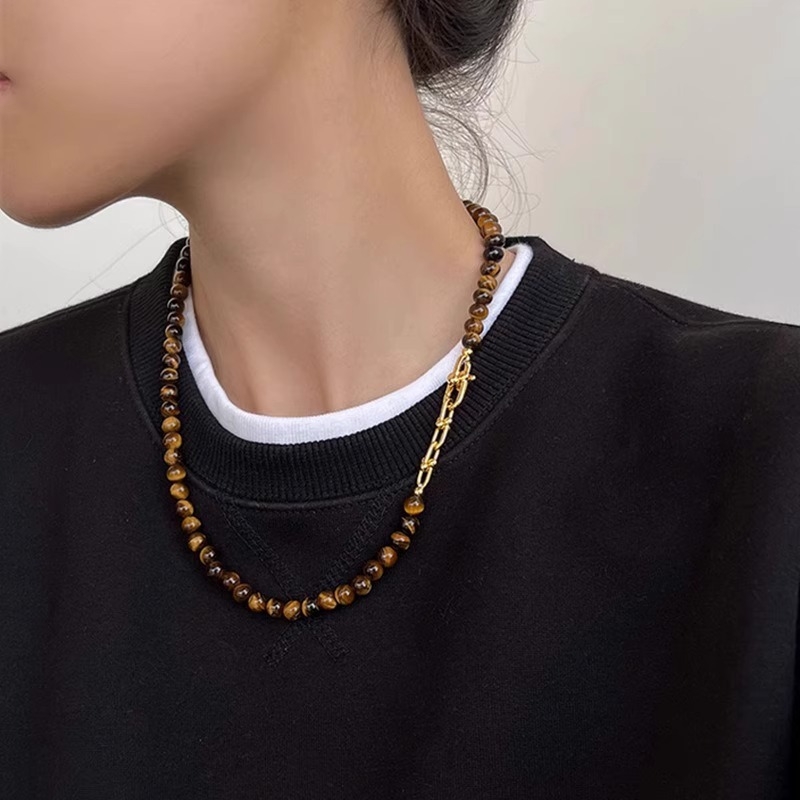 Ogrlica od miješanih materijala s kugličnim lancem, vintage književno-retro stil, za žene