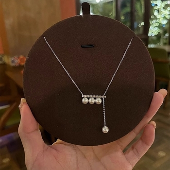 Colier din argint 925 cu perle artificiale, stil ușor luxos, design geometric, lanț reglabil 40+5 cm, lungime 41-50 cm, pentru femei