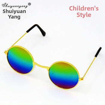 Vaikų apskritos formos akiniai su metaliniu rėmeliu, PC lęšiai, pilnas rėmas, UV400, retro dekoratyviniai akiniai