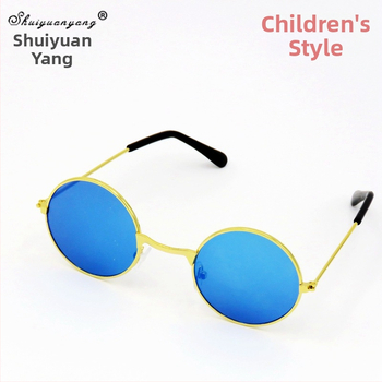 Vaikų apskritos formos akiniai su metaliniu rėmeliu, PC lęšiai, pilnas rėmas, UV400, retro dekoratyviniai akiniai