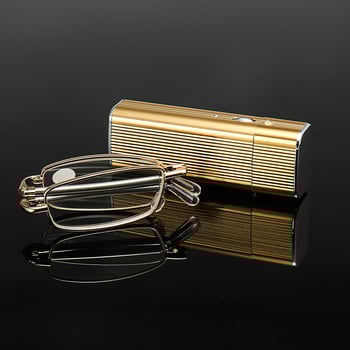 Ochelari de citit Dingfu, lentile din rășină, anti-lumină albastră, pliabili, ramă metalică pătrată