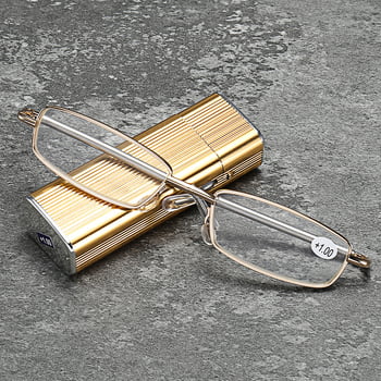 Ochelari de citit Dingfu, lentile din rășină, anti-lumină albastră, pliabili, ramă metalică pătrată