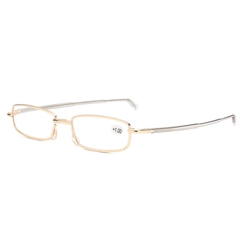 Ochelari de citit Dingfu, lentile din rășină, anti-lumină albastră, pliabili, ramă metalică pătrată