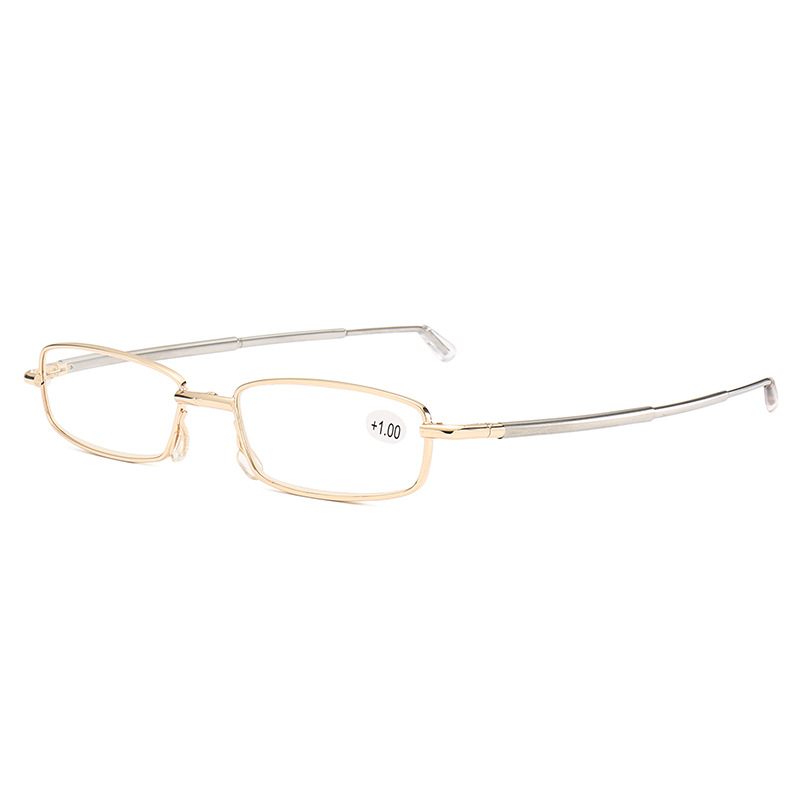 Ochelari de citit Dingfu, lentile din rășină, anti-lumină albastră, pliabili, ramă metalică pătrată