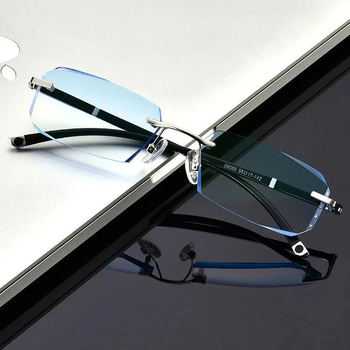 Ochelari de presbiopie pentru bărbați – fără ramă, ramă pătrată, lentile PC, protecție împotriva luminii albastre, ramă metalică