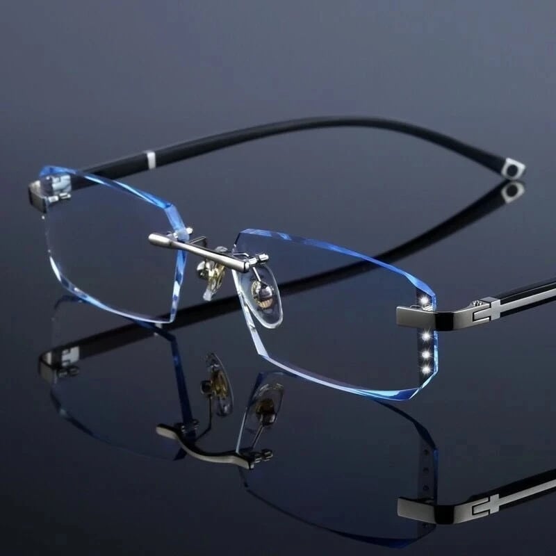 Ochelari de presbiopie pentru bărbați – fără ramă, ramă pătrată, lentile PC, protecție împotriva luminii albastre, ramă metalică
