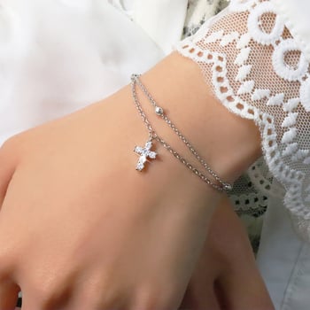 Brățară cu cruce dublă, mărgele rotunde de zirconiu, cupru, brand Ancient mao ning, stil geometric feminin