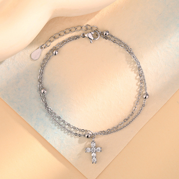 Brățară cu cruce dublă, mărgele rotunde de zirconiu, cupru, brand Ancient mao ning, stil geometric feminin