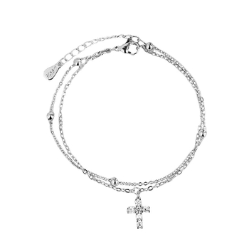 Brățară cu cruce dublă, mărgele rotunde de zirconiu, cupru, brand Ancient mao ning, stil geometric feminin