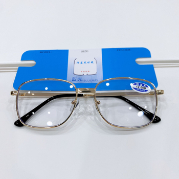 Ochelari de citit Hengyi cu lentile din rășină, asferice, anti-lumină albastră, ramă metalică cu cadru complet, formă pătrată