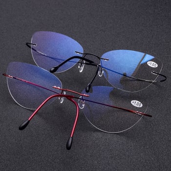 Frameless cat-eye naočale za čitanje za žene, povećavajuće leće, ultra lagane, titanijumska legura, protiv umora, jednostavne prezbiopijske naočale