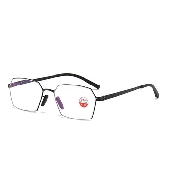 Ochelari de lectură cu protecție împotriva luminii albastre, ramă metalică pătrată, design fără șuruburi, lentilă asferică