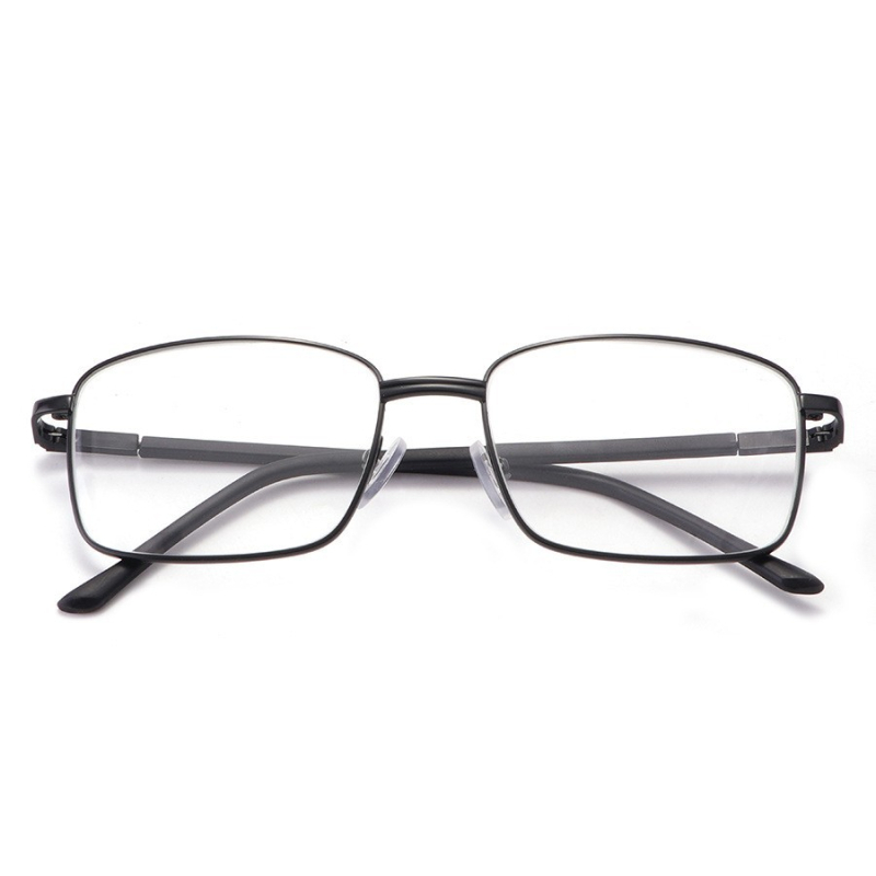 Ochelari de citit cu lentile din sticlă, ramă metalică, cadru complet, formă pătrată, stil practic și versatil pentru seniori