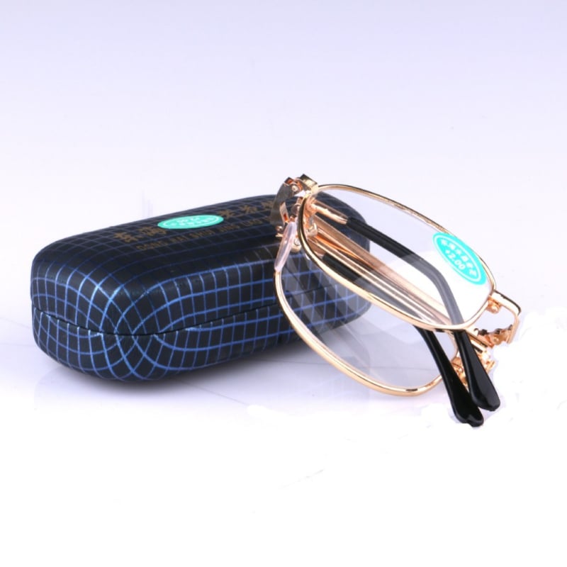 Fémkeretes olvasószemüveg, üveg lencsékkel, Folding 888 modell, négyszögletes keret, időseknek