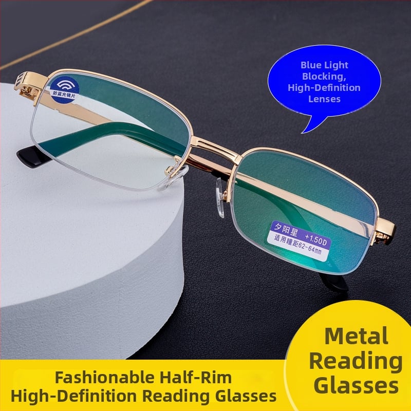 Ochelari presbiopici pentru citit, lentile PC anti-lumină albastră, ramă semi-cadru din metal, pentru bărbați