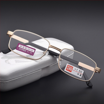 Ochelari de citit cu ramă din oțel inoxidabil, ramă completă, lentile asferice, model 6083 cristal, pentru adulți