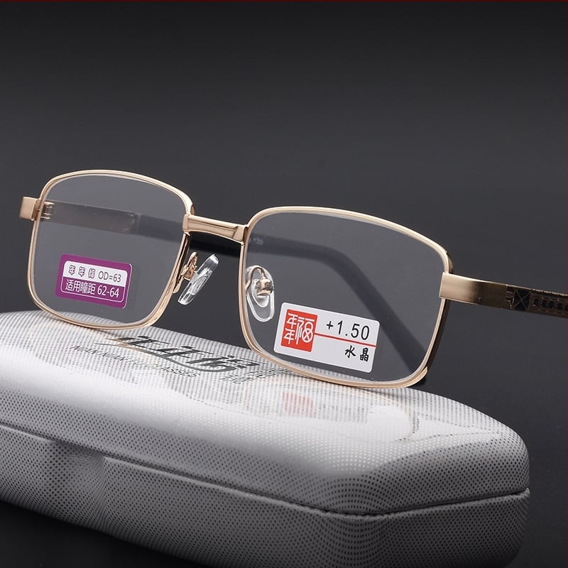 Ochelari de citit cu ramă din oțel inoxidabil, ramă completă, lentile asferice, model 6083 cristal, pentru adulți