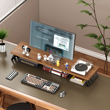 Στήριγμα οθόνης για επιφάνεια εργασίας με αποθήκευση, ξύλο/μπαμπού, 1 επίπεδο, πολυλειτουργικό