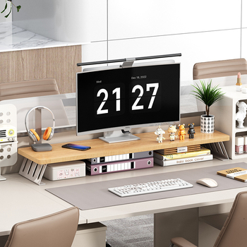 Στήριγμα οθόνης για επιφάνεια εργασίας με αποθήκευση, ξύλο/μπαμπού, 1 επίπεδο, πολυλειτουργικό