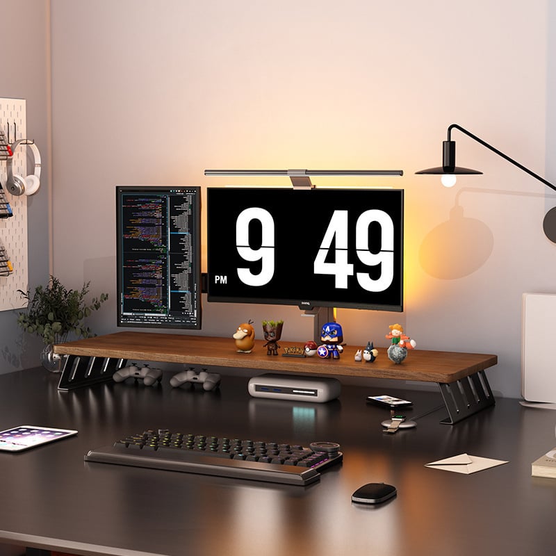 Στήριγμα οθόνης για επιφάνεια εργασίας με αποθήκευση, ξύλο/μπαμπού, 1 επίπεδο, πολυλειτουργικό