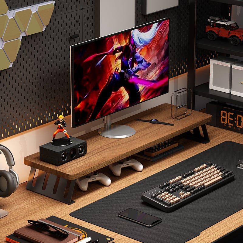 Στήριγμα οθόνης για επιφάνεια εργασίας με αποθήκευση, ξύλο/μπαμπού, 1 επίπεδο, πολυλειτουργικό