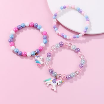 Ručne vyrobený náramok s korálkami s jednorožcom z živice, detský, karikatúrny štýl (Materiály: Zmiešané; Spracovanie: Ručne vyrobené; Štýl: Dieťa, Karikatúra; Tvar: Zviera – Jednorožec)