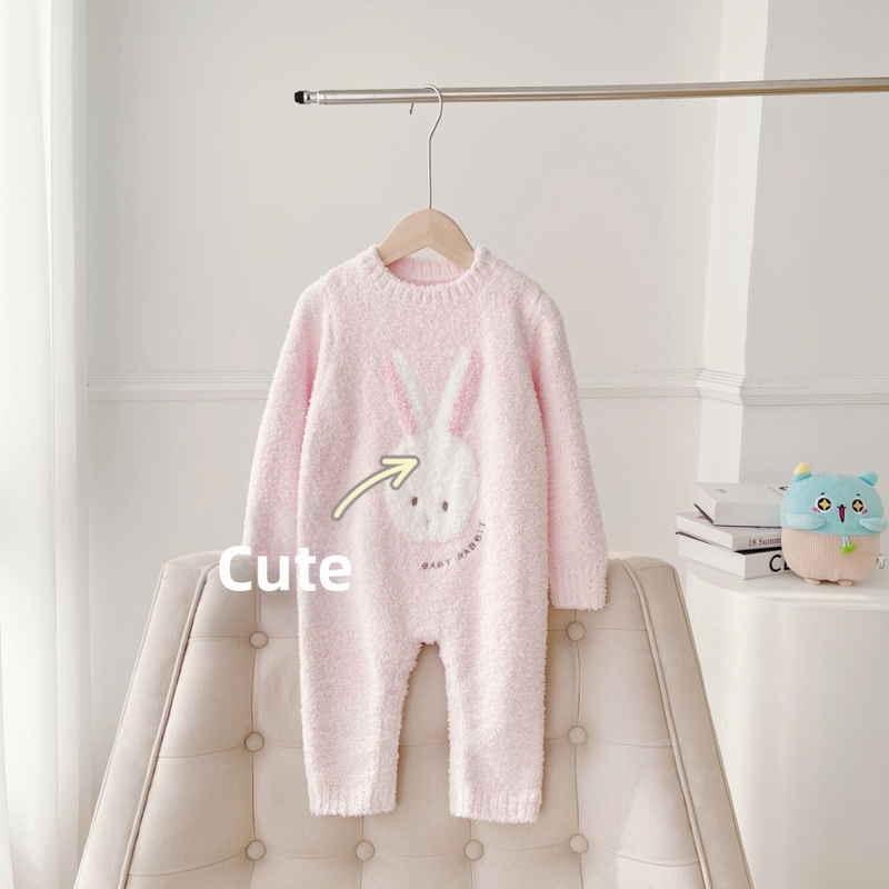 Detský overal s roztomilým zajačikom, hrubé teplé pletené, dlhé rukávy, 95% polyester, vhodný pre novorodencov do 12 mesiacov