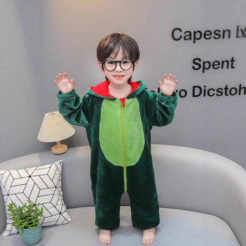 Salopetă-pijama pentru copii cu glugă – fleece coral, 80% cașmir, fermoar, pentru copii 3–8 ani, primăvara 2025
