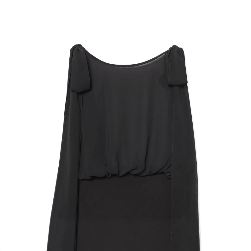 Γυναικείος ολόσωμος jumpsuit με γεωργέτα σε πάνελ και φιόγκο, Λάικρα ανάμικτη, μεσαία μέση, ίσιο παντελόνι, μανίκια 3/4