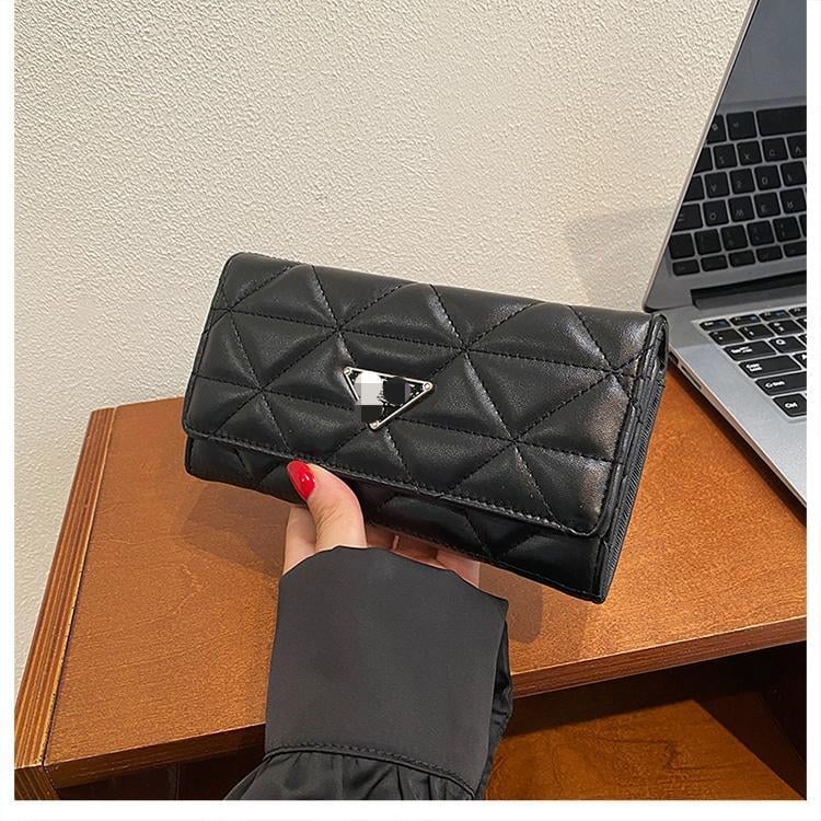 Portofel lung cu broderie rombi, model geometric, material PU, căptușeală PU, numeroase compartimente pentru carduri, compartiment mare pentru bancnote, lansare 2025