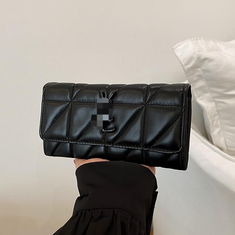 Portofel lung cu broderie rombi, model geometric, material PU, căptușeală PU, numeroase compartimente pentru carduri, compartiment mare pentru bancnote, lansare 2025