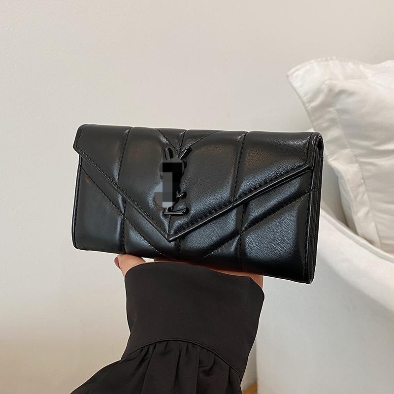 Portofel lung cu broderie rombi, model geometric, material PU, căptușeală PU, numeroase compartimente pentru carduri, compartiment mare pentru bancnote, lansare 2025