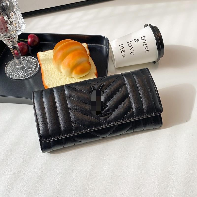 Portofel lung cu broderie rombi, model geometric, material PU, căptușeală PU, numeroase compartimente pentru carduri, compartiment mare pentru bancnote, lansare 2025