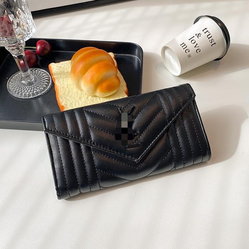 Portofel lung cu broderie rombi, model geometric, material PU, căptușeală PU, numeroase compartimente pentru carduri, compartiment mare pentru bancnote, lansare 2025